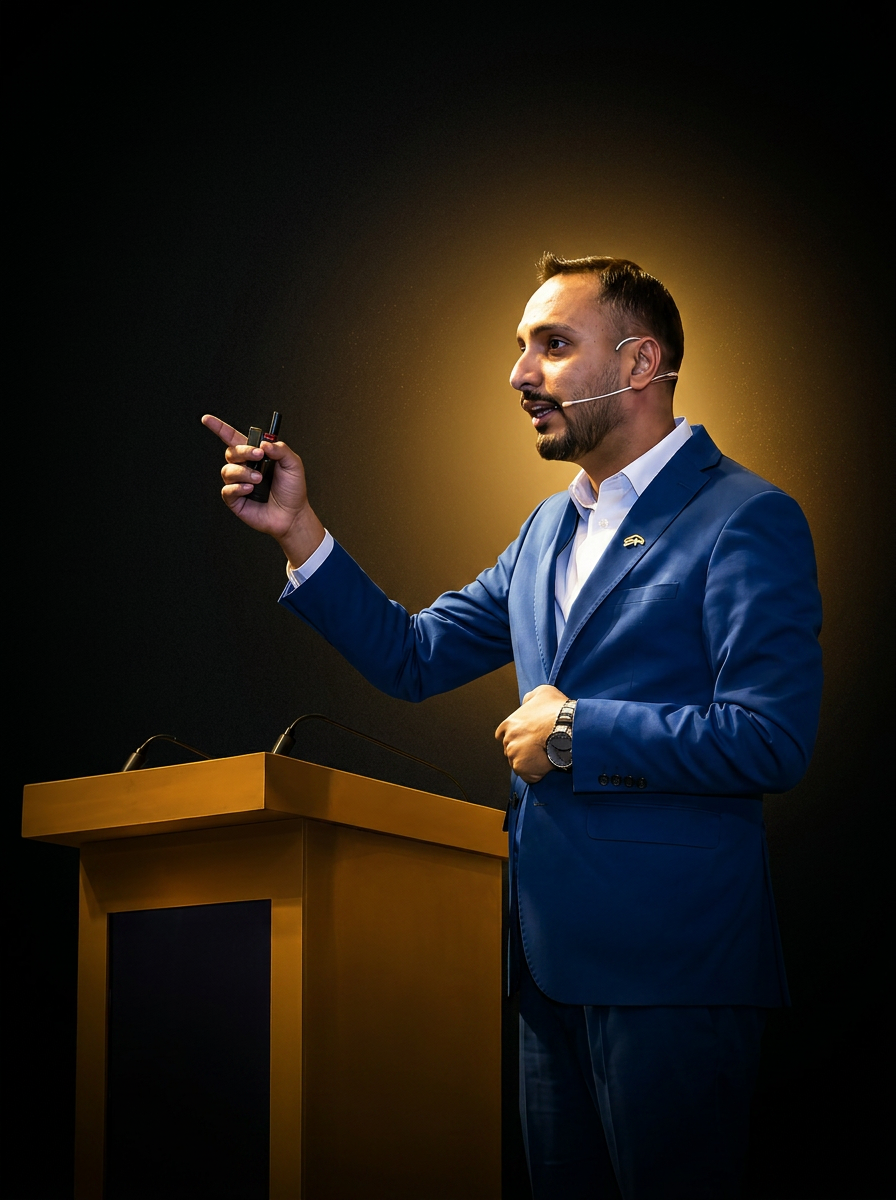 Abhishek Bharadwaj speaking on stage